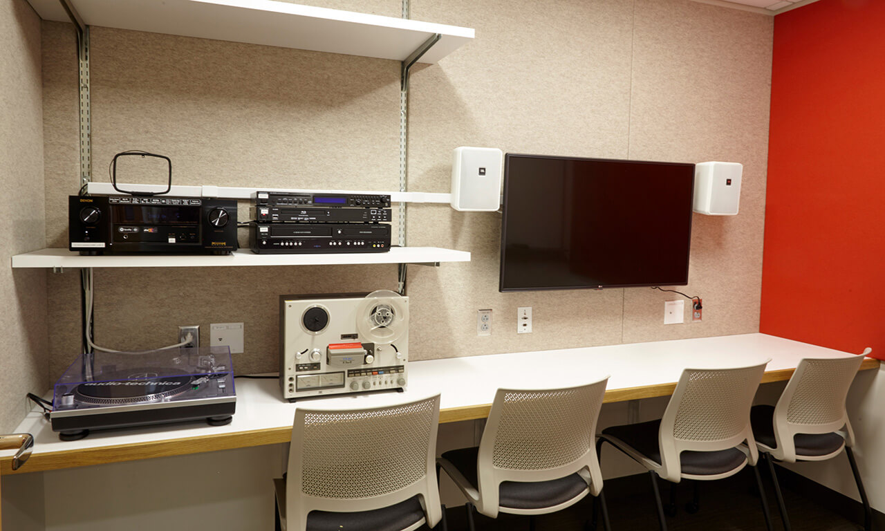 allen library listening room with equipment